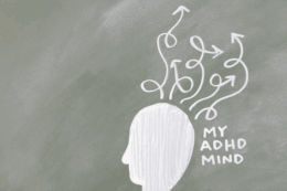 Drawing of a head with the written text "my ADHD mind"